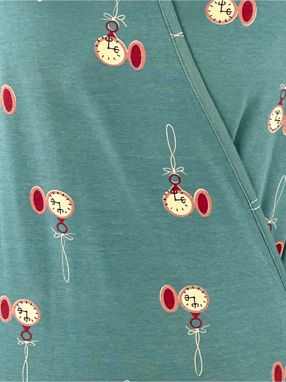 Effie’s Heart Pocket Watch Print Tunic Mini Dress M Teal Retro Cotton Stretch